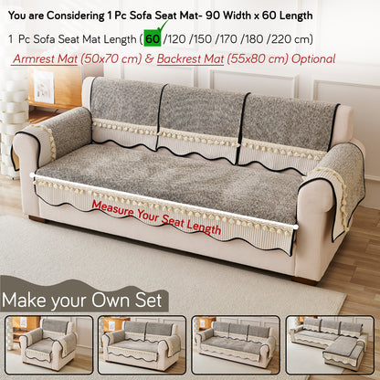 Thick Woven Weave Chenille Sofa Cover with Tassel|'Wavy Royale Series' Taupe Mist