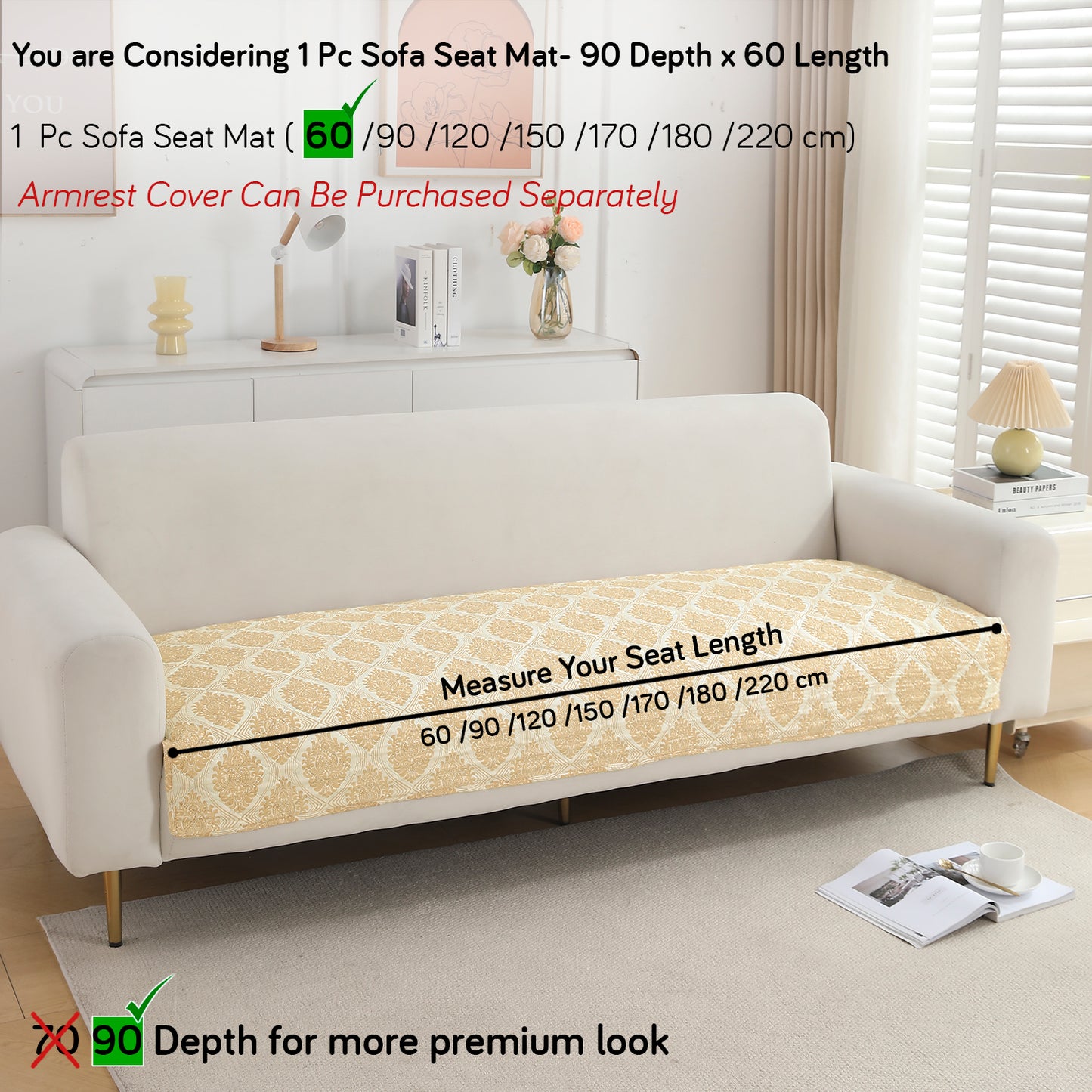 Polyester Printed Quilted Sofa Cover Mats, Ogee Ivory