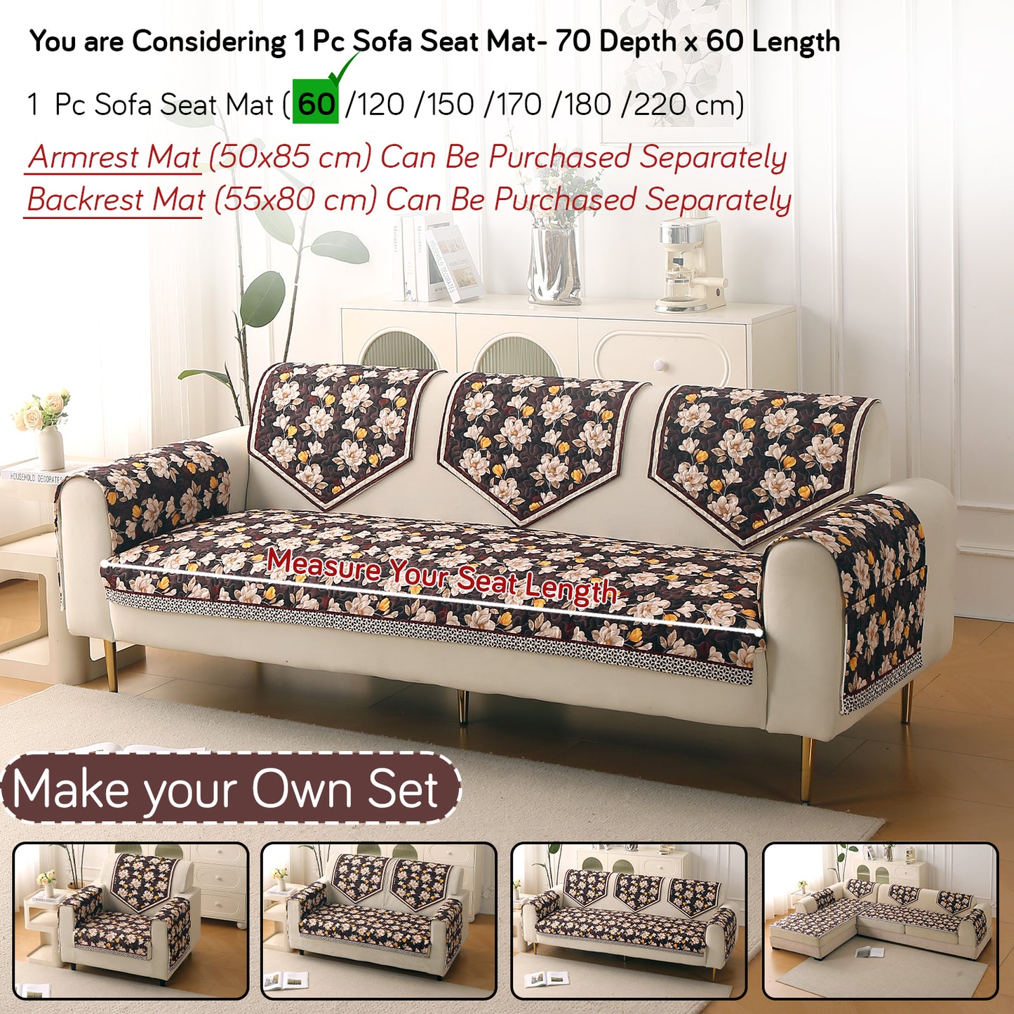 Florentina Series Premium Holland Velvet Sofa Cover Mat - Camellia Brown