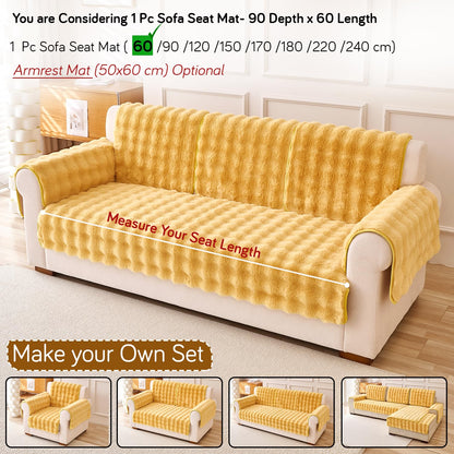 'FurHug' Premium Faux Rabbit Fur Sofa Seat Mats, Honey Yellow