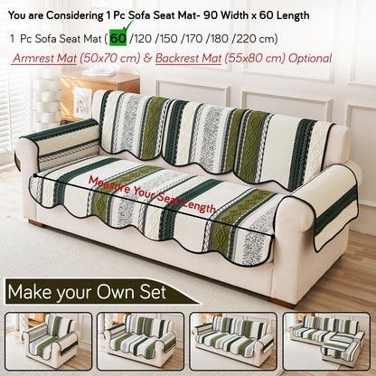 HOKIPO Boho Geometry Sofa Cover Mat|'Valenca Wavy Luxe Series' Moss Green
