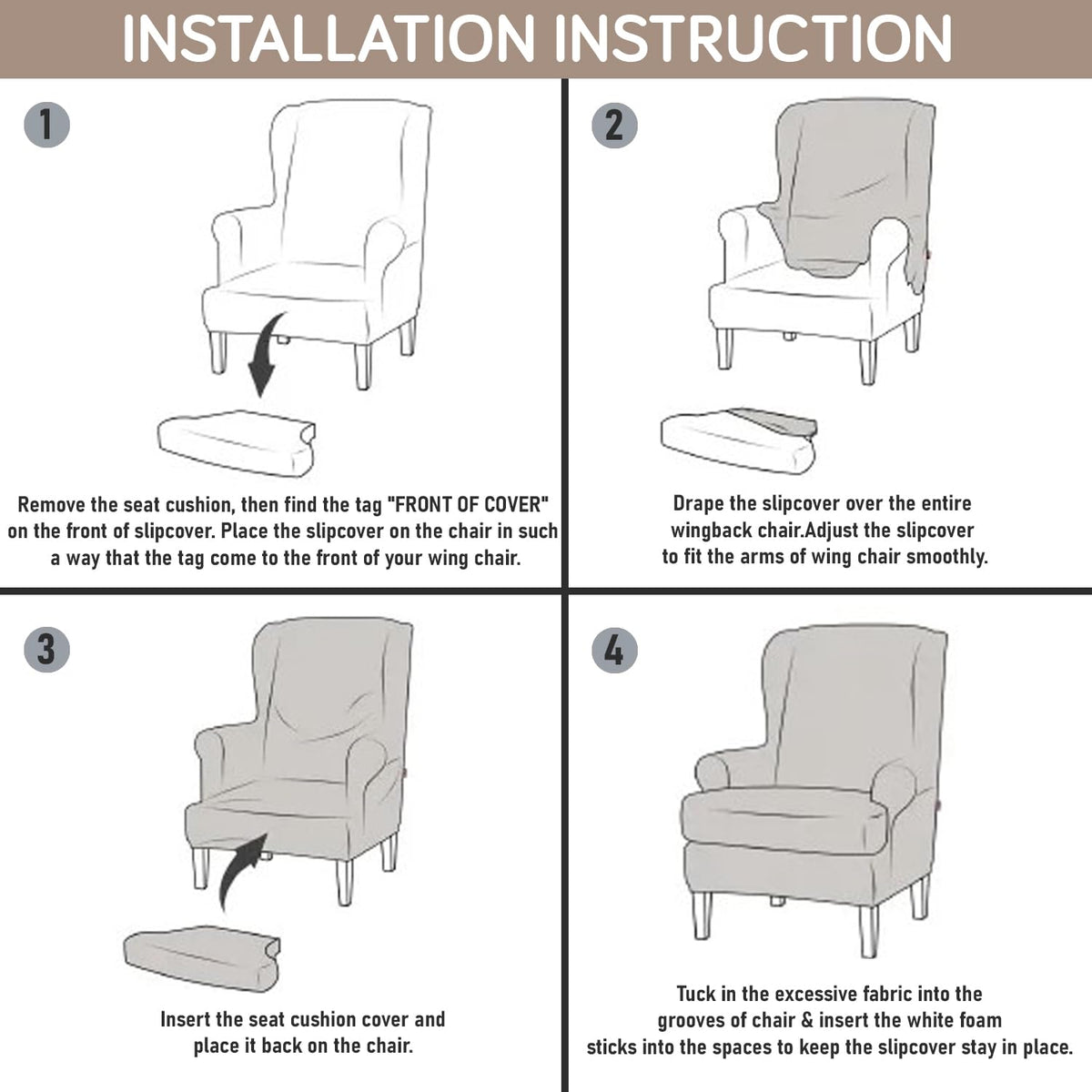 Guide on How to Put on Beach Beige Dahlia Elastic Wing Chair Cover