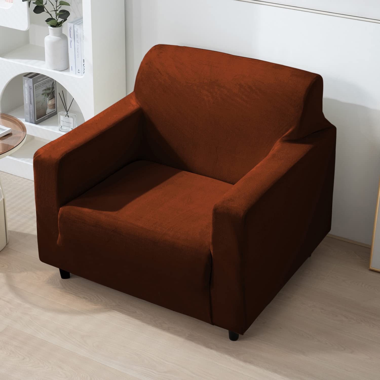single seater Rustic Brown elastic velvet sofa cover​s