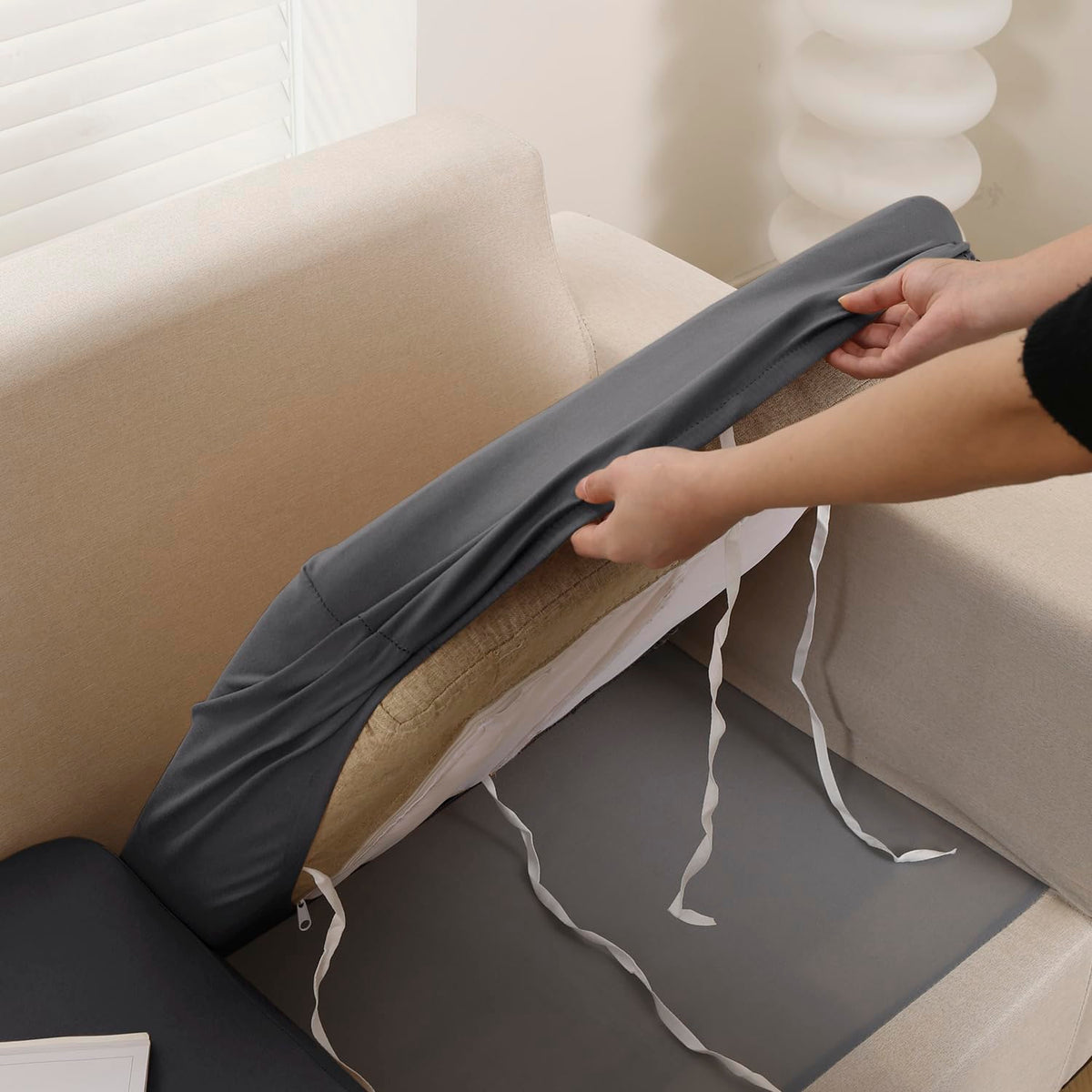 100% Waterproof Stretchable Seat Couch Cushion Cover for 1/2/3 Seater, Dark Grey