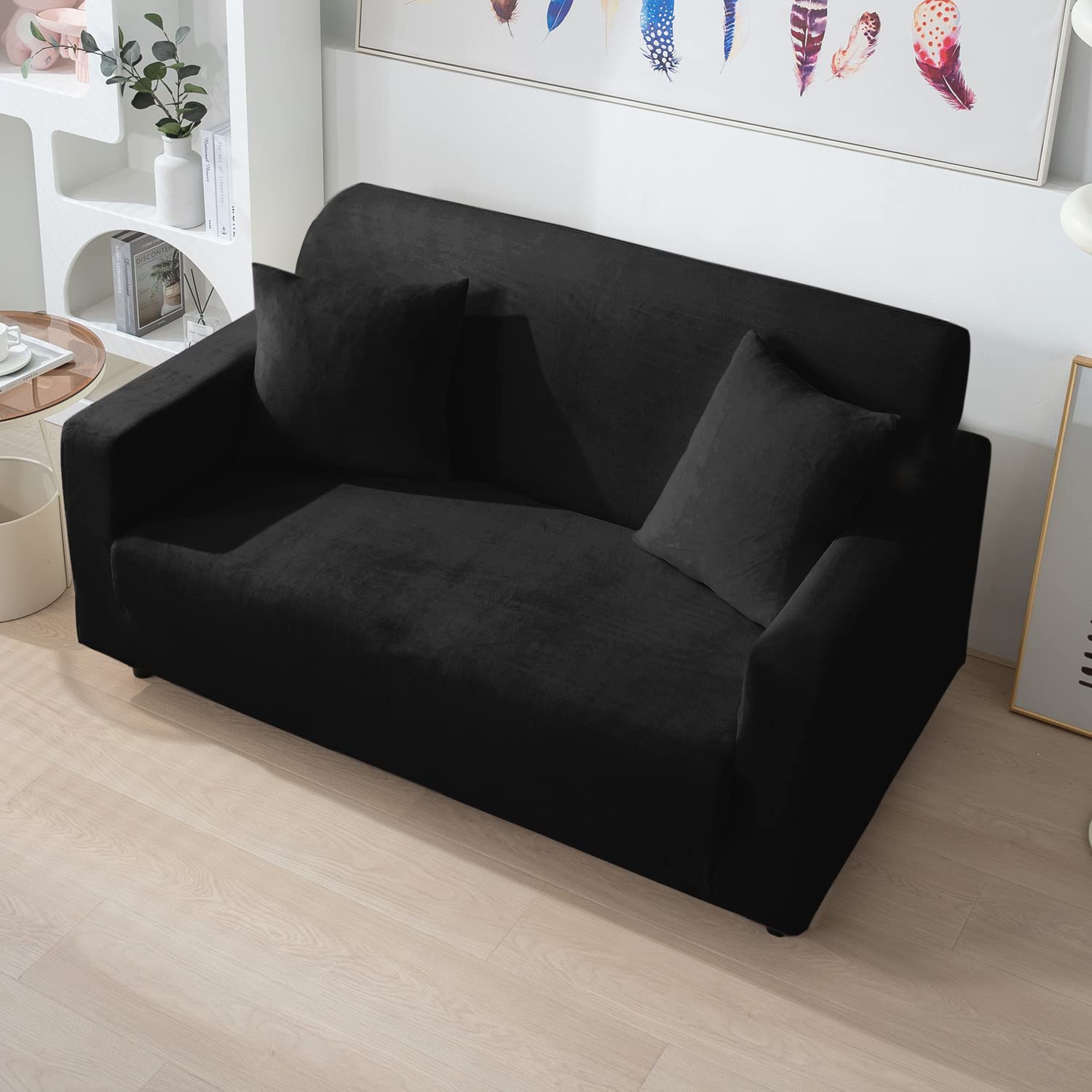 2 seater Black premium elastic velvet sofa cover