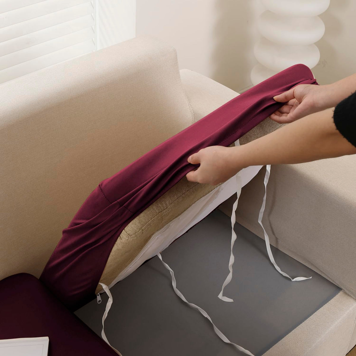 100% Waterproof Stretchable Seat Couch Cushion Cover for 1/2/3 Seater, Maroon