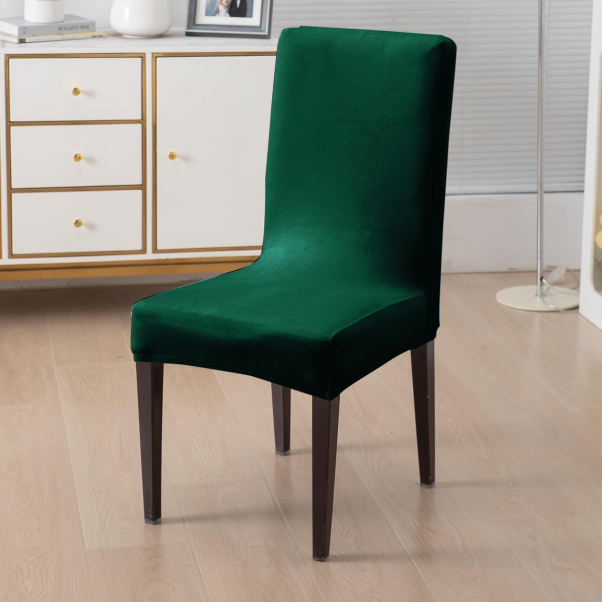 Elastic Stretchable Premium Velvet Dining Chair Cover, Hunter Green