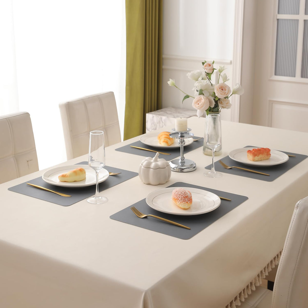 Premium Faux Leather Dining Table Mats, Dark Grey