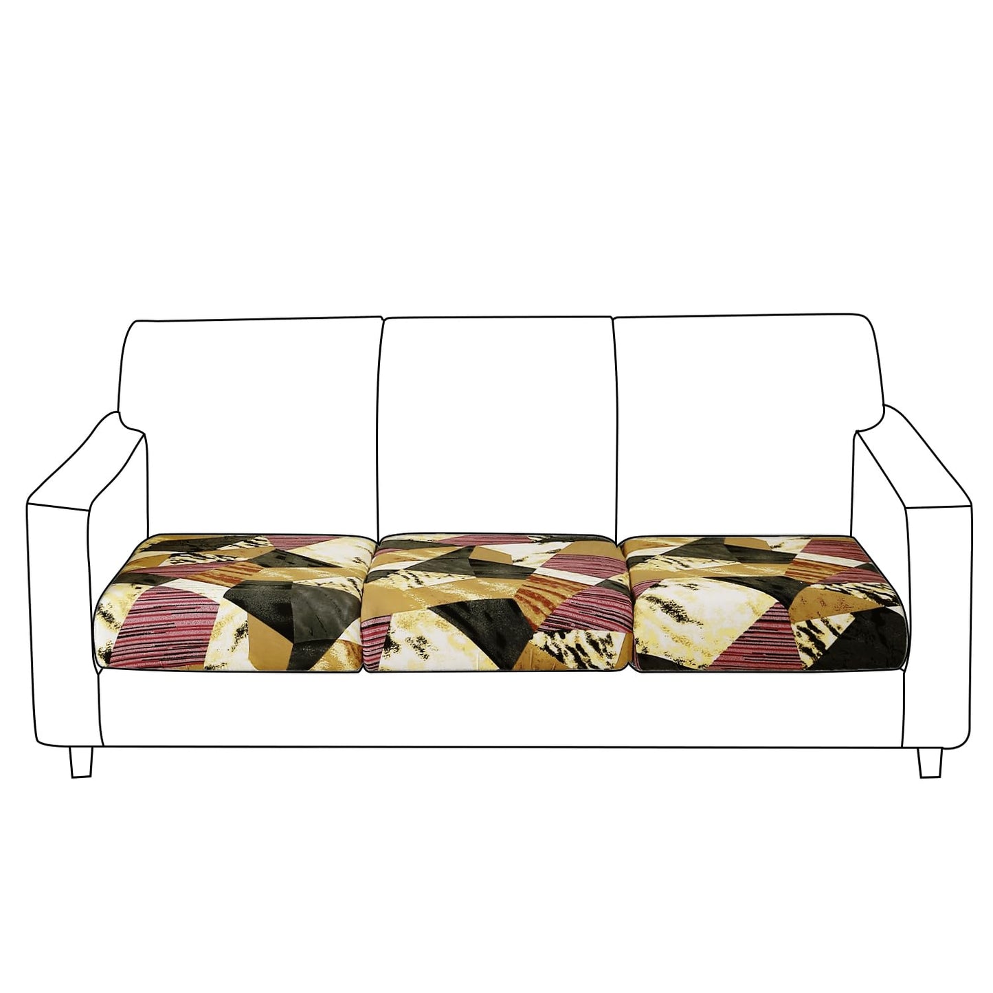 140 GSM Stretchable Printed Elastic Sofa Cushion Seat Cover for 1 /2 /3 Seaters / Pieces for Sofa, Wine Abstract Geometry