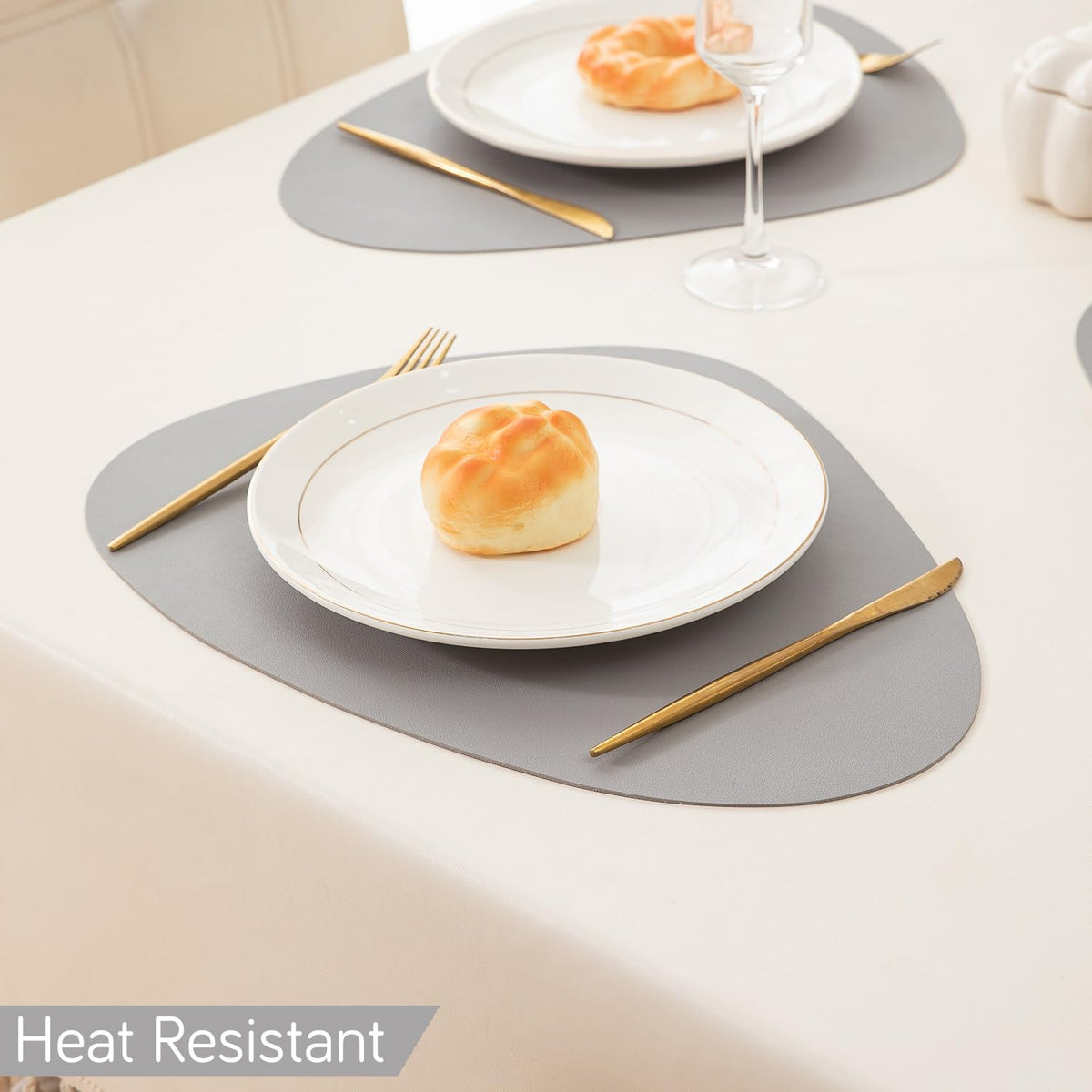 Premium Faux Leather Dining Table Mats, Moon Grey