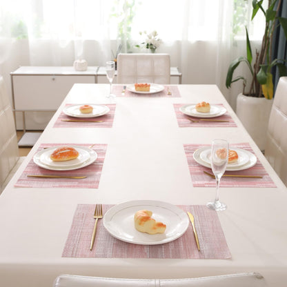HOKIPO PVC Dining Table Mats and Runner Set of 4/6, Rosemilk Essence Vertical Lines
