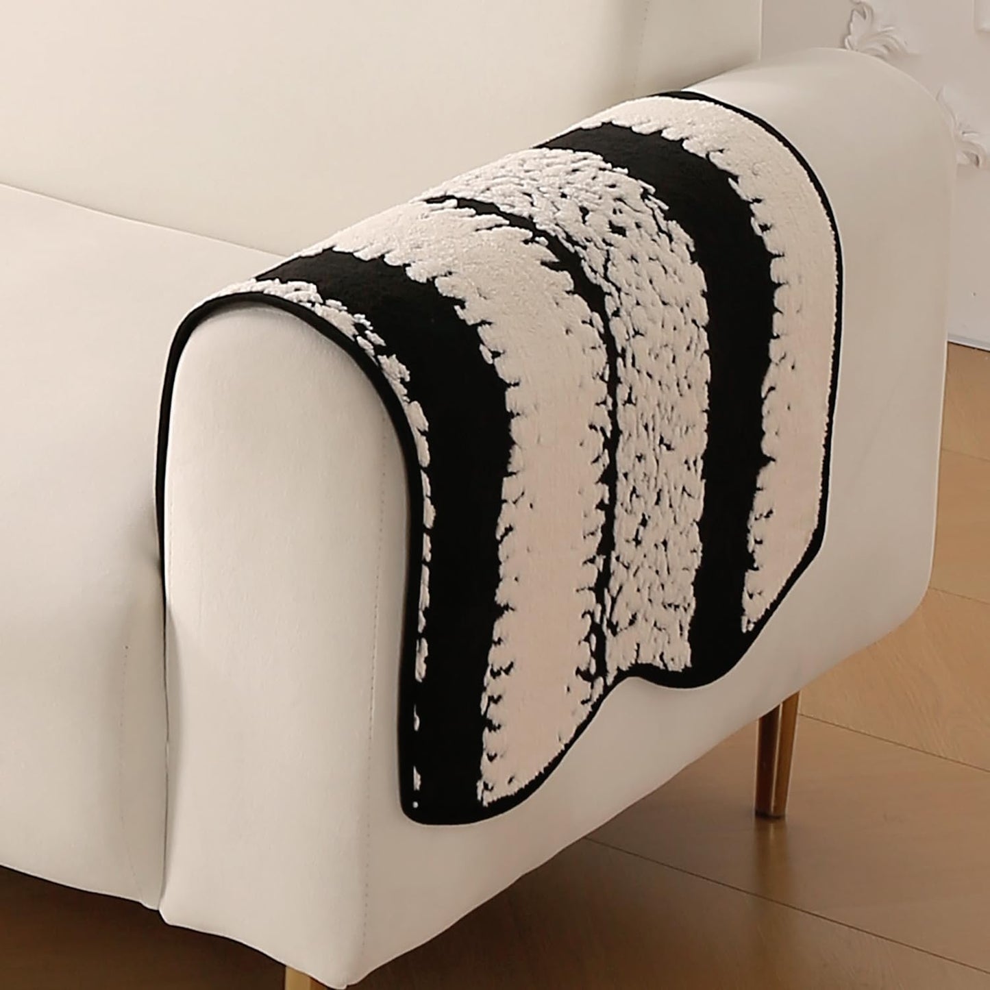 Luxury Wavy Anti Slip Plush Sofa Cover Mat, Black