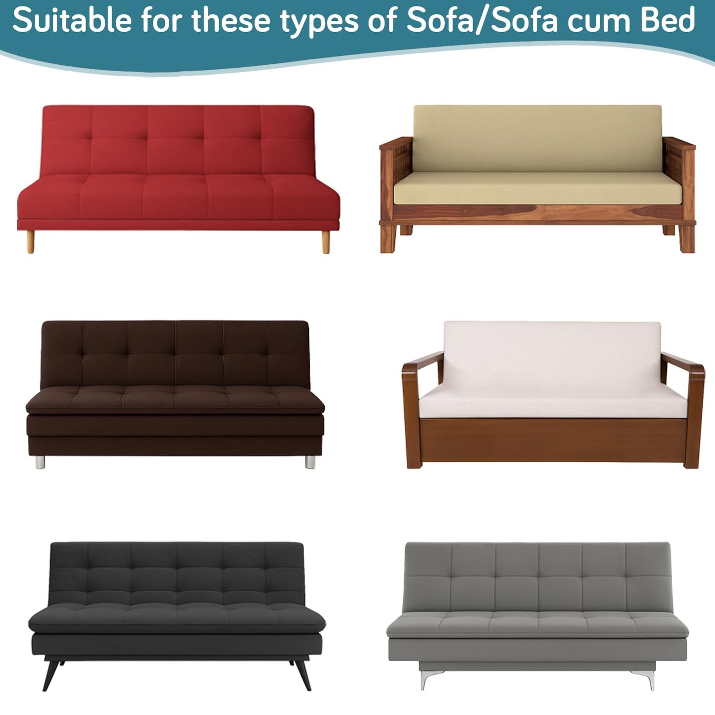 Luxurious Stretchable Spandex Jacquard Sofa-Cum-Bed Cover for Futon – Turquoise