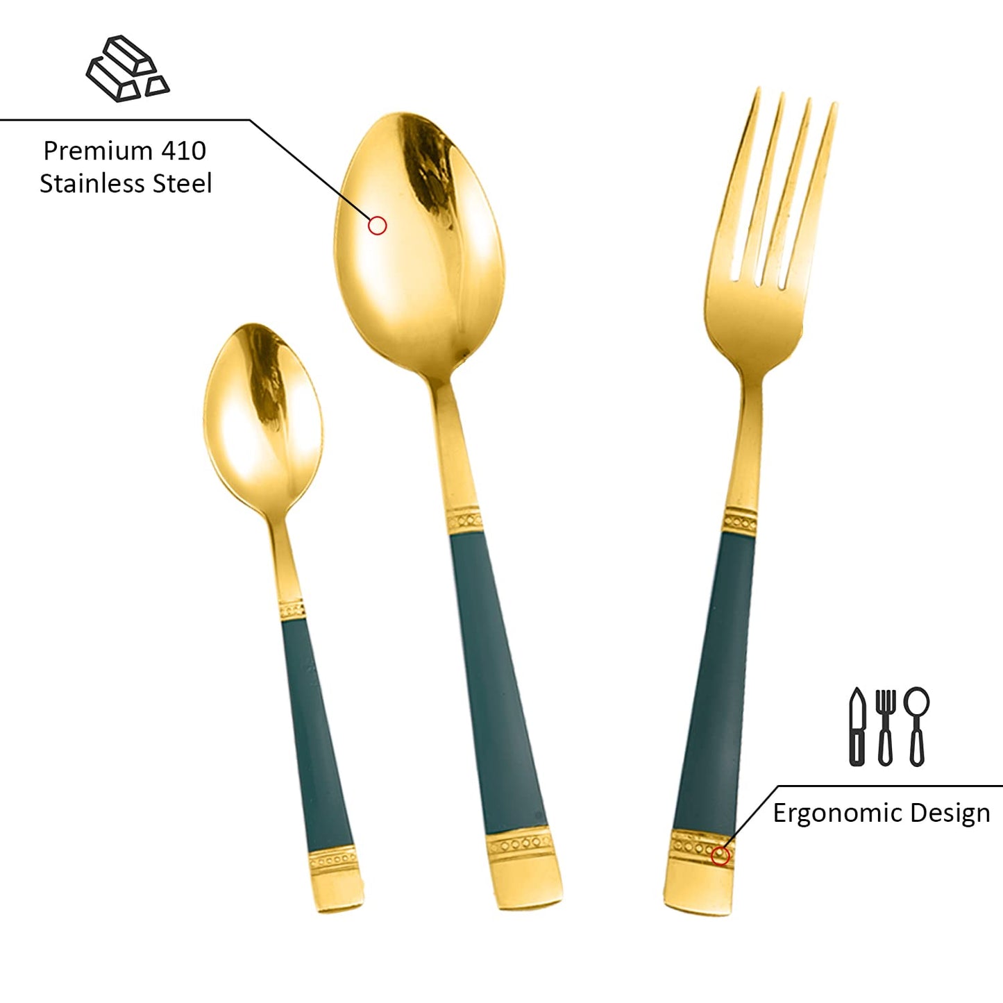 Cutlery Set of 18 / 24 Pcs Stainless Steel Flatware Set, Mirror Finish - Gold