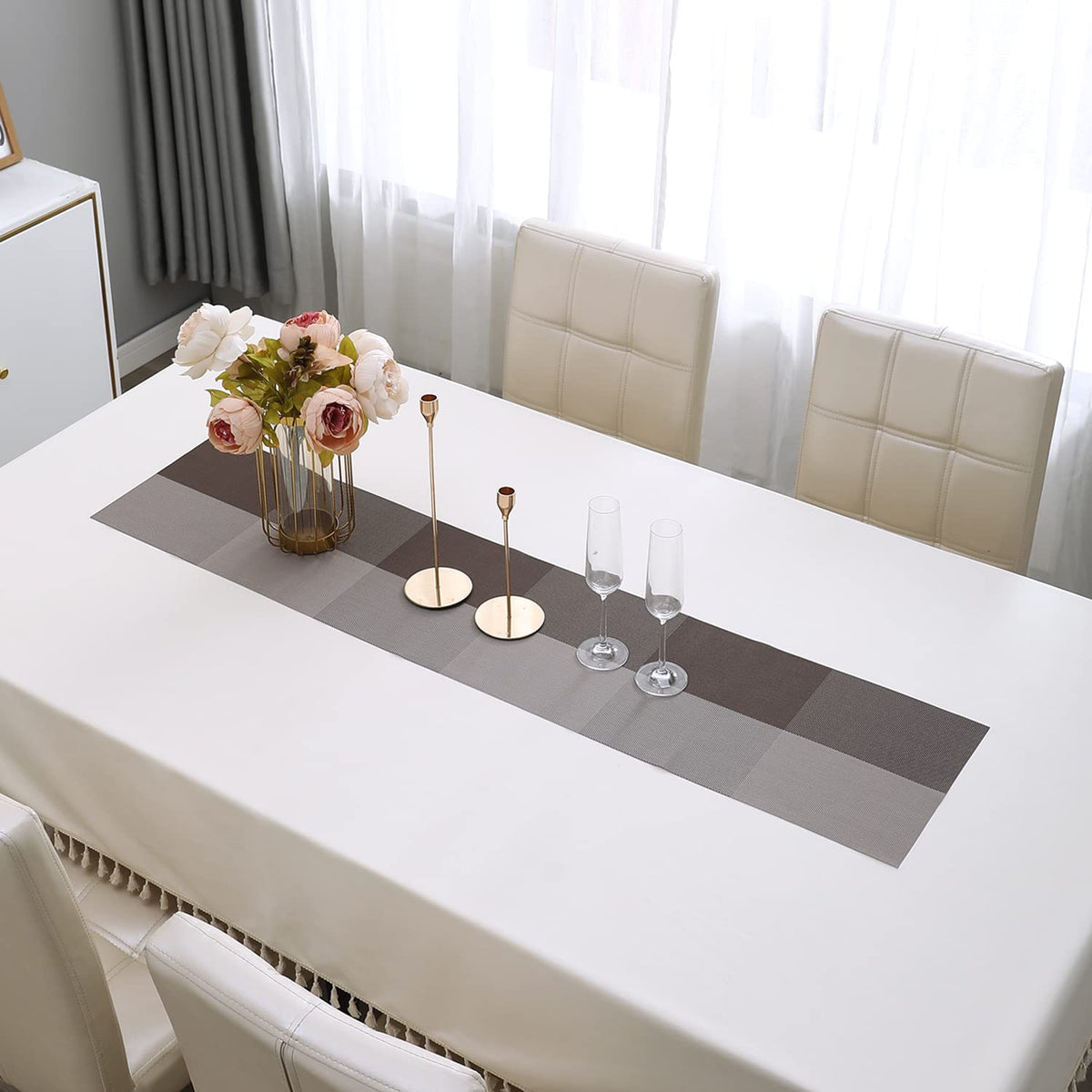Buy Brown PVC Dining Table Runner for 4 Seater Tables | HOKIPO