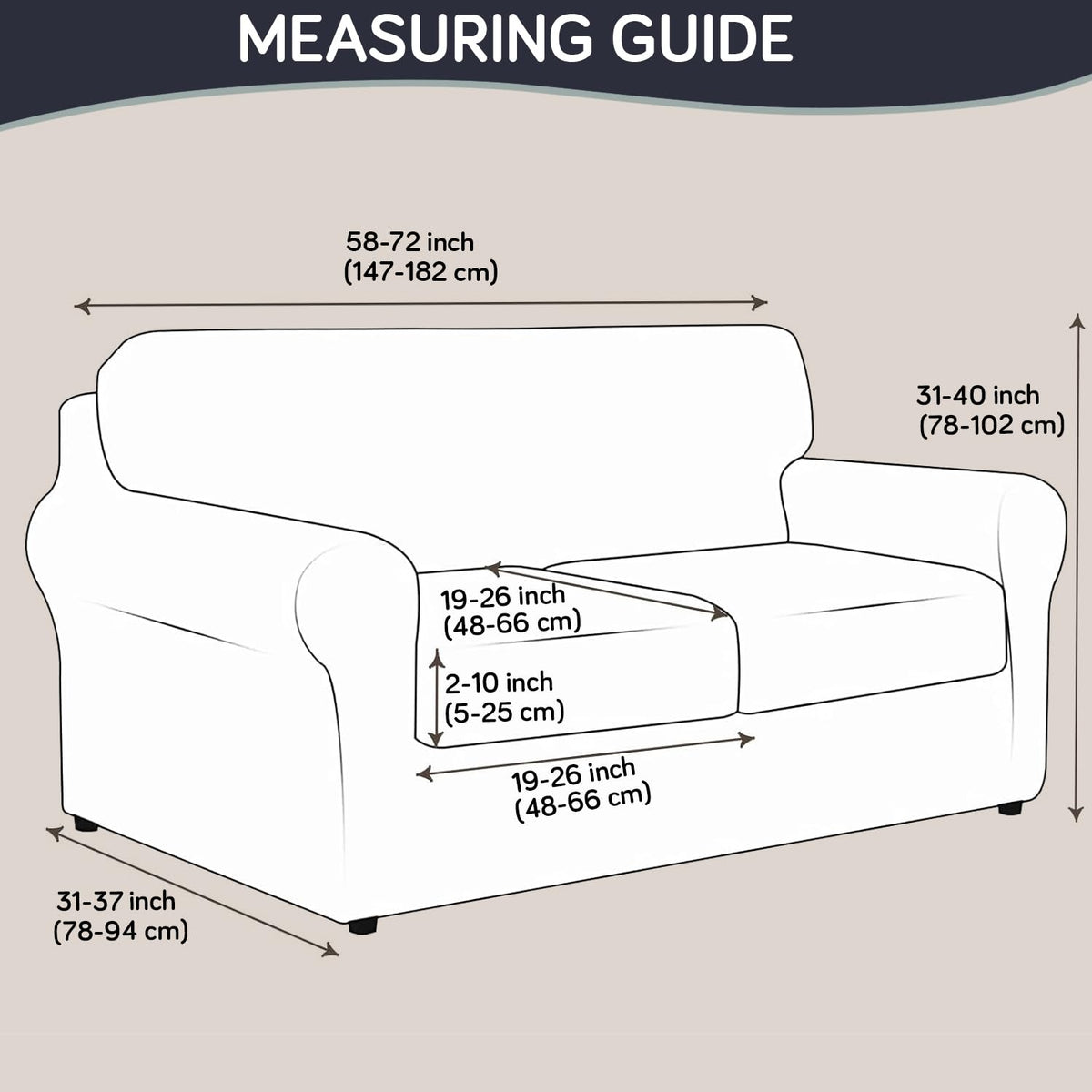 Printed Stretchable Sofa Slipcover with 1/2/3 Pc Separate Seat Cushion Cover for each 1/2/3 Seater, Graphite Glacier Grid