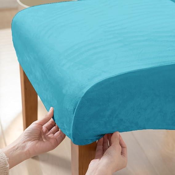 Buy Turquoise colour velvet high-back chair cover fitted on wooden chair | HOKIPO