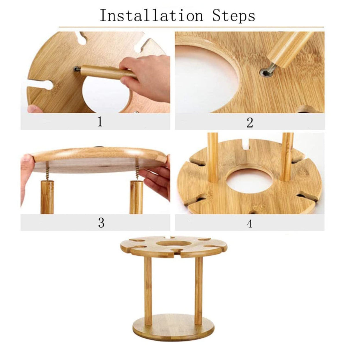 Bamboo Wine Glass Rack Counter Table Top Wooden Wine Bottle Storage Holder for Kitchen, Bar, Cabinets Holds 6 Glass
