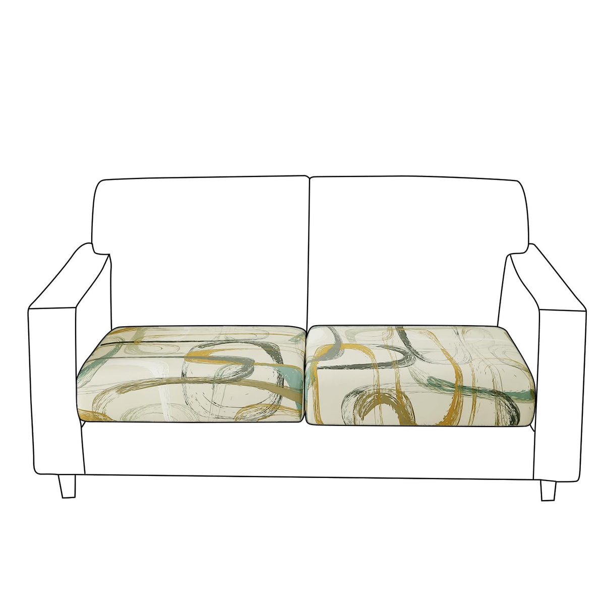 140 GSM Stretchable Printed Elastic Sofa Cushion Seat Cover for 1 /2 /3 Seaters / Pieces for Sofa, Parchement Beige Abstract Art