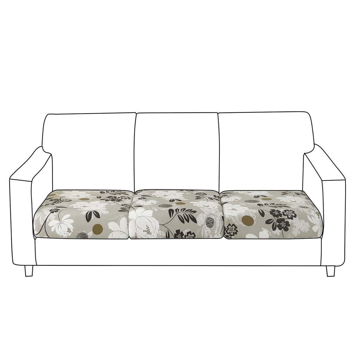 140 GSM Stretchable Printed Elastic Sofa Cushion Seat Cover for 1 /2 /3 Seaters / Pieces for Sofa, Feather Brown Floral