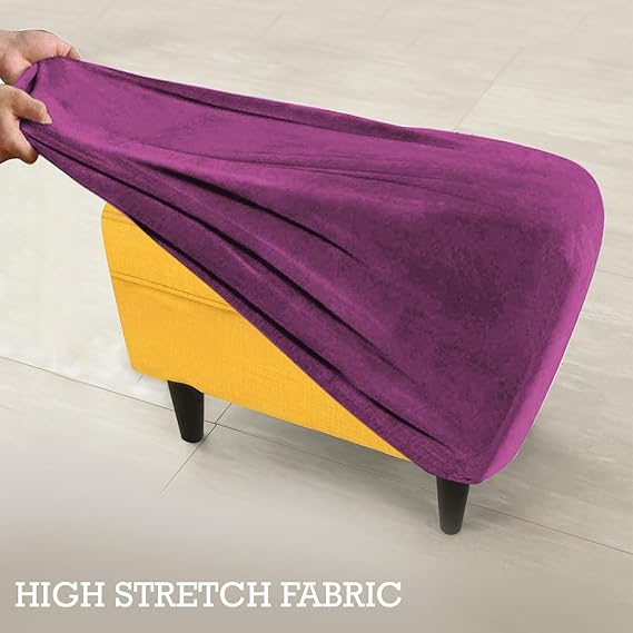 Premium 210 GSM Velvet Stretchable Ottoman Foot Rest Stool Cover, Purple