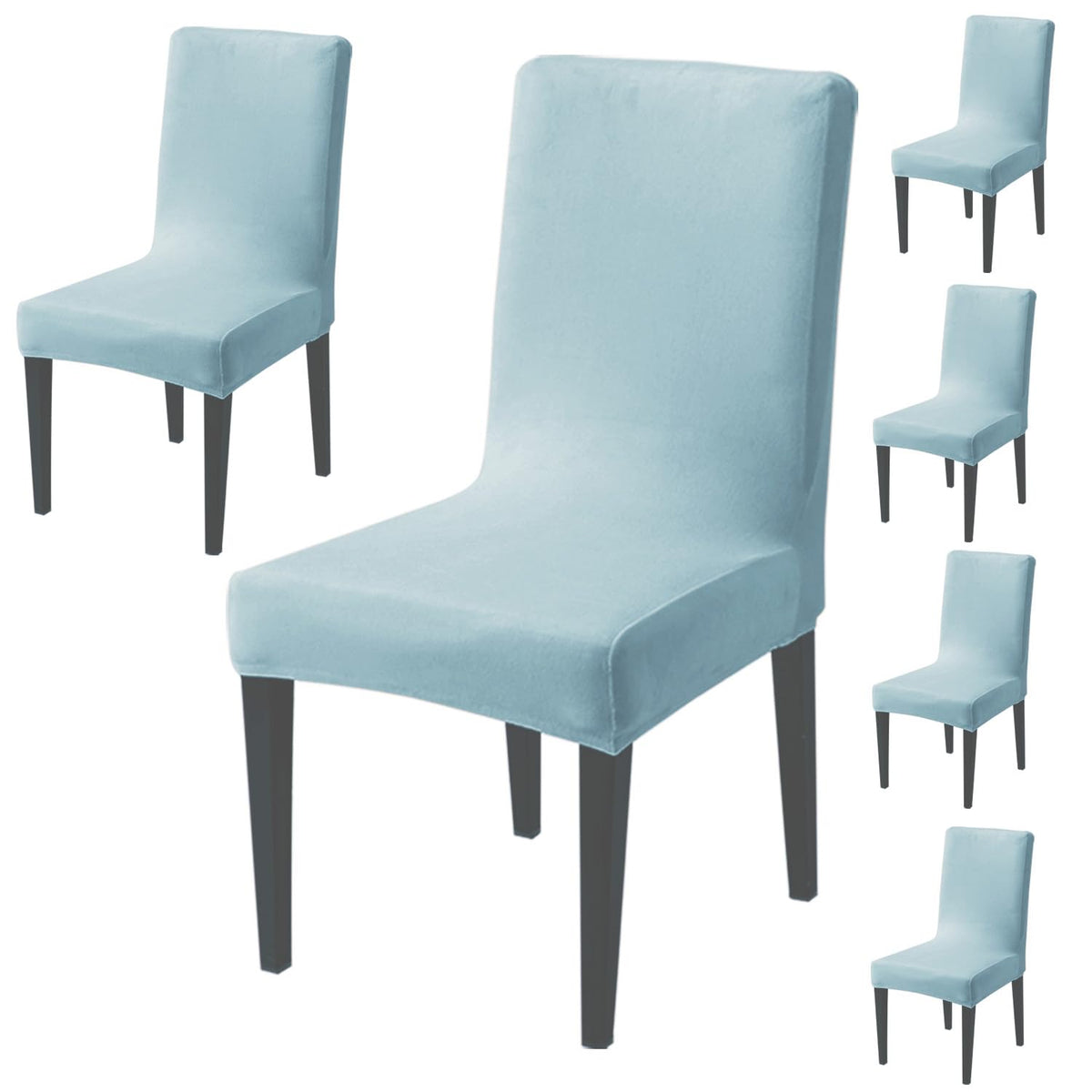 Elastic Stretchable Premium Velvet Dining Chair Cover, Sky Blue