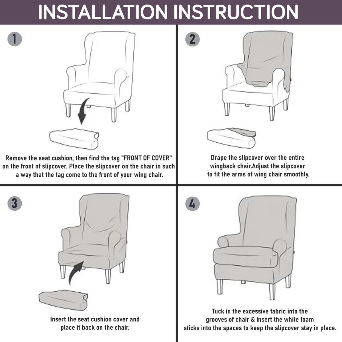 Guide on How to Put on Gentle Grey Dahlia Elastic Wing Chair Cover