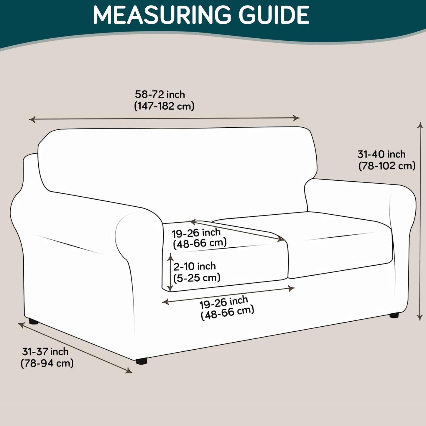 Printed Stretchable Sofa Slipcover with 1/2/3 Pc Separate Seat Cushion Cover for each 1/2/3 Seater, Aqua Palm Whisper