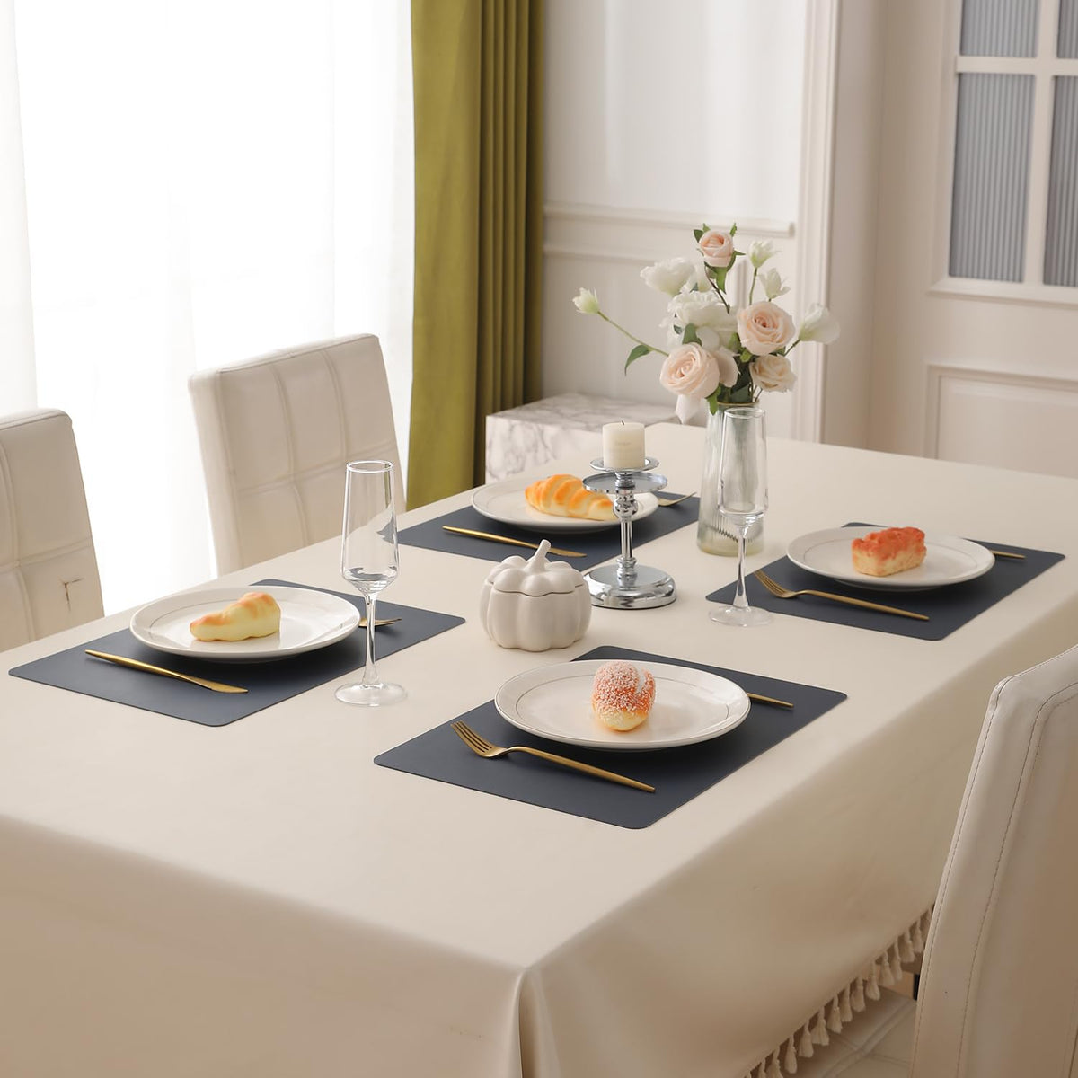 Premium Faux Leather Dining Table Mats, Navy Blue
