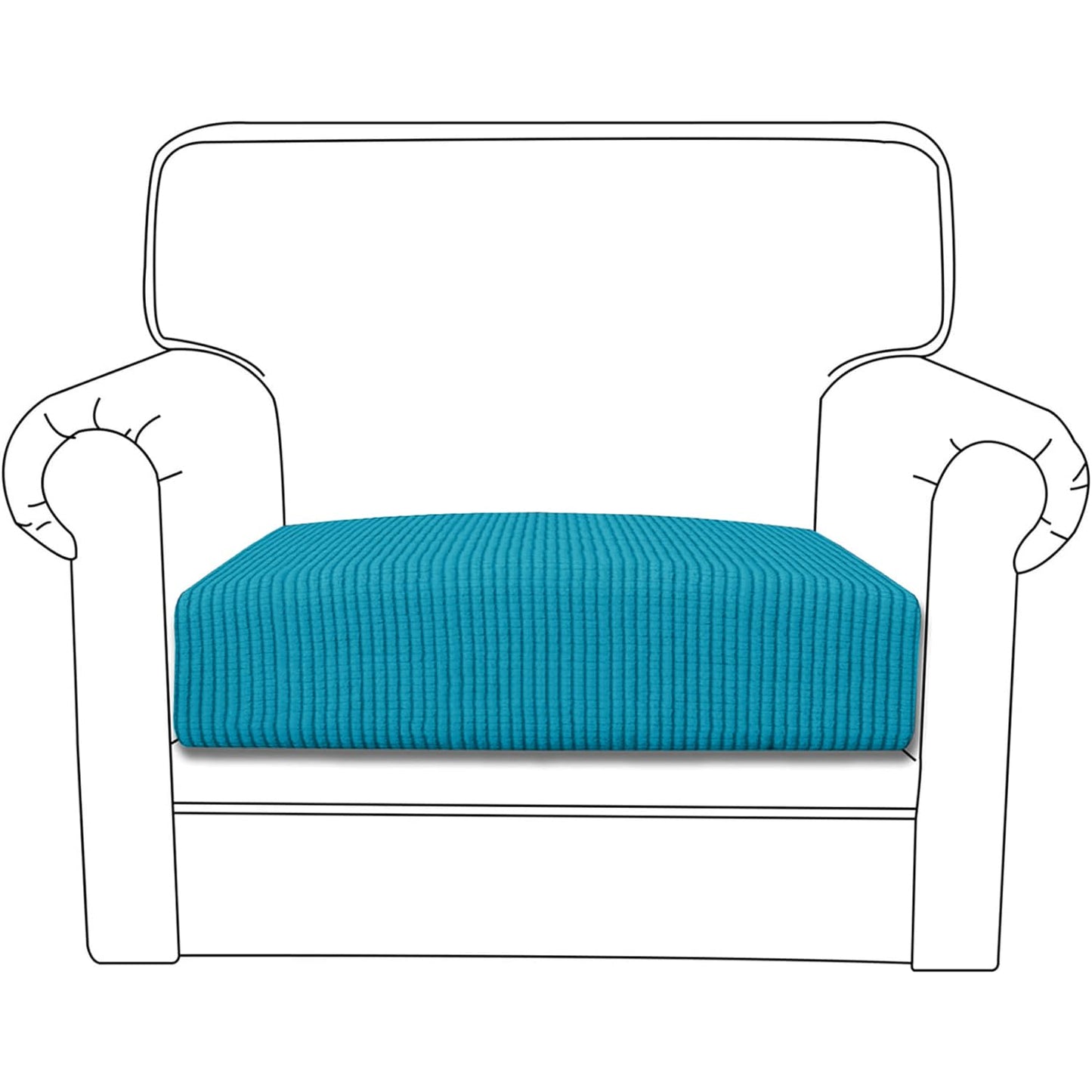 Stretchable Thick Jacquard Textured Seat Cushion Cover for 1/2/3 Seaters / Pieces for Sofa, Teal