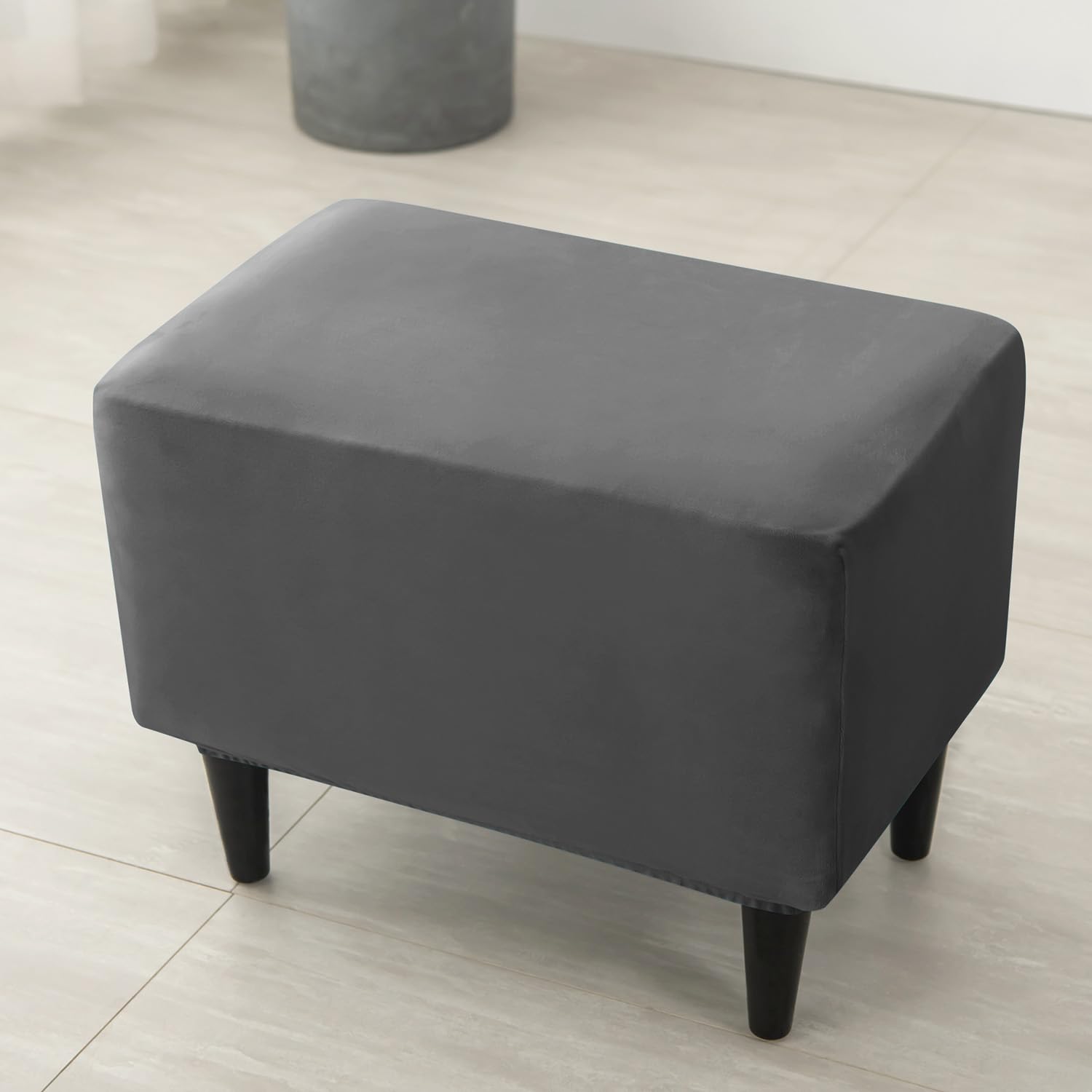 Premium 210 GSM Velvet Stretchable Ottoman Foot Rest Stool Cover, Dark Grey