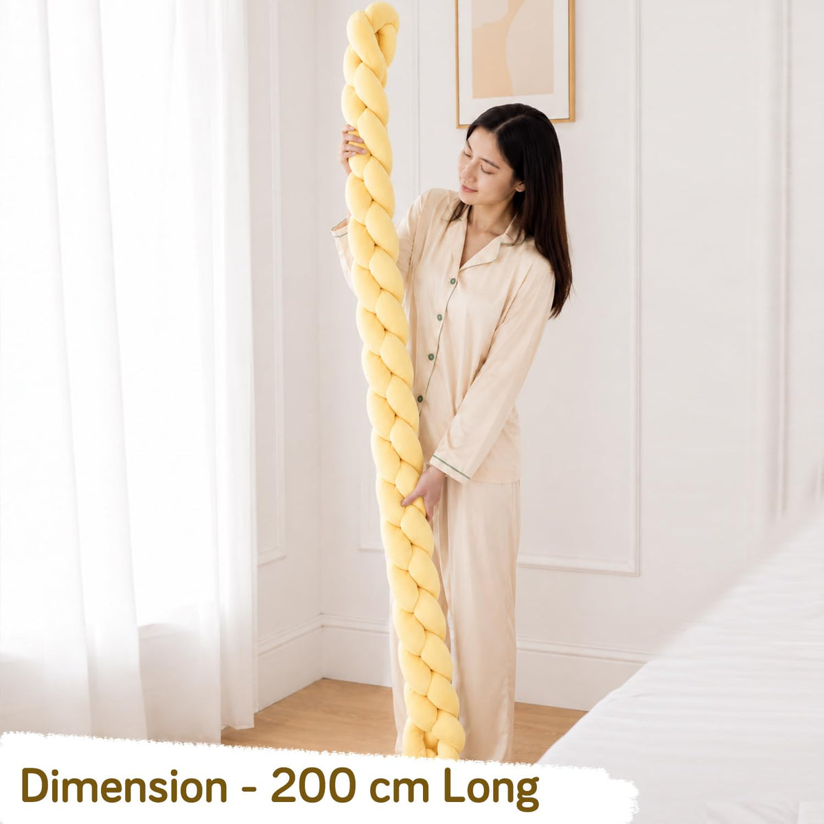 HOKIPO Braided Knot Chain Pillow for Sofa & Bed, 200 cm, Yellow