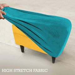 Premium 210 GSM Velvet Stretchable Ottoman Foot Rest Stool Cover, Turquoise