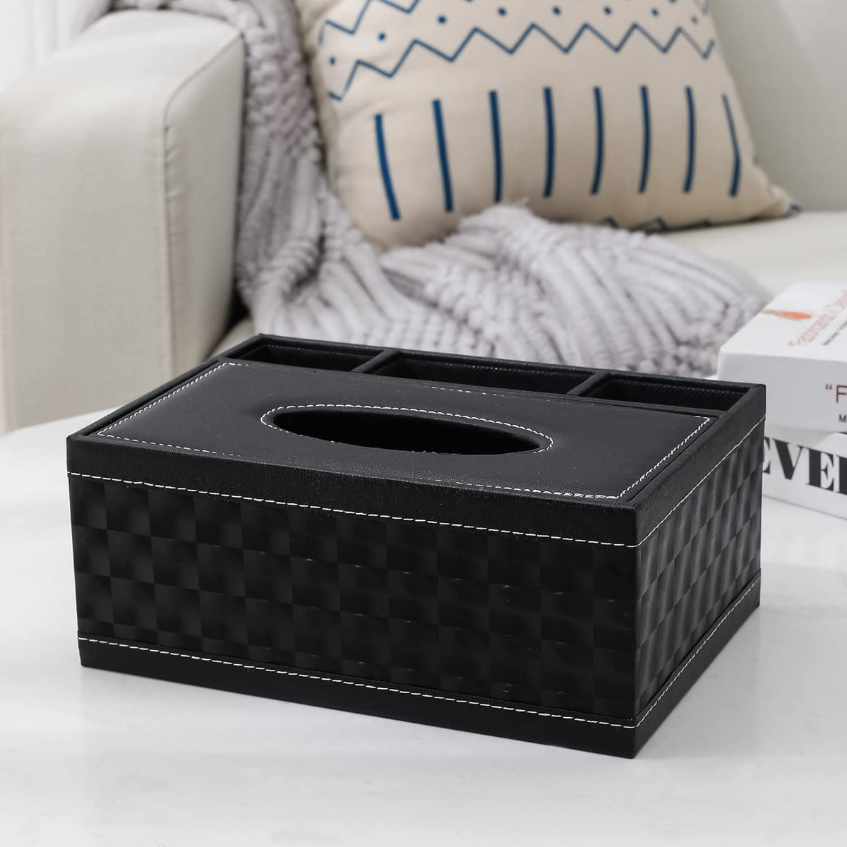 Buy stylish black faux leather tissue holder for storage | Hokipo