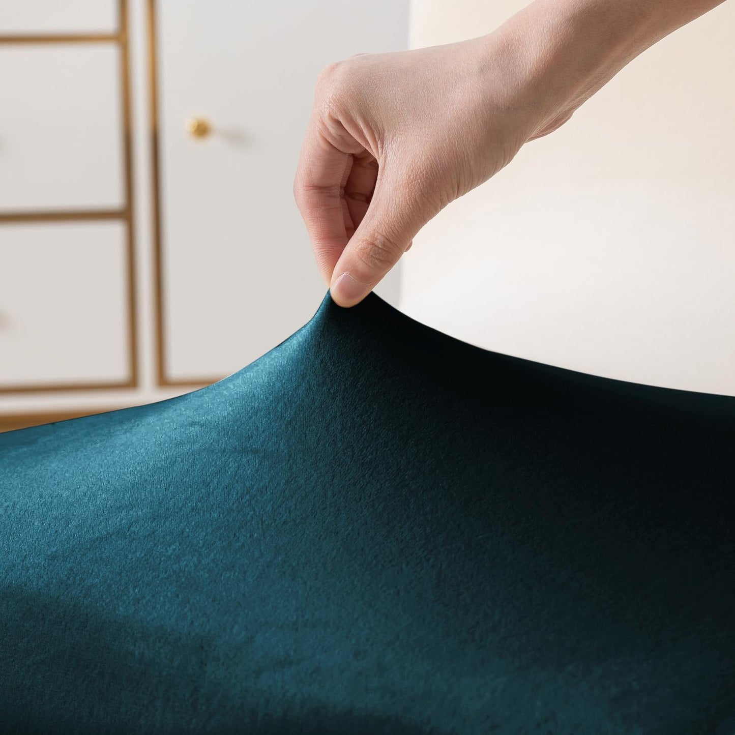 Elastic Stretchable Premium Velvet Dining Chair Cover, Peacock Blue