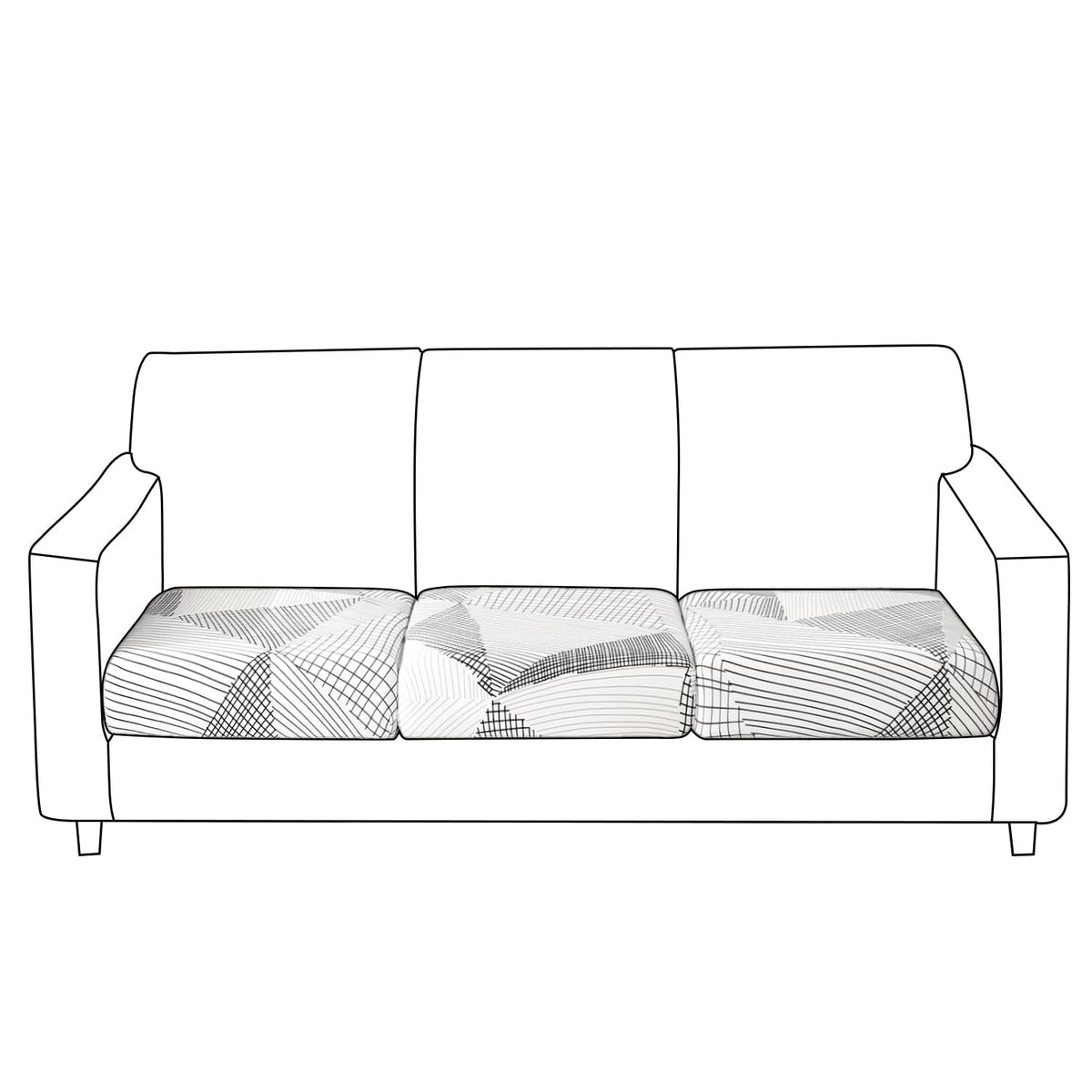 140 GSM Stretchable Printed Elastic Sofa Cushion Seat Cover for 1 /2 /3 Seaters / Pieces for Sofa, Snow White Black Geometry