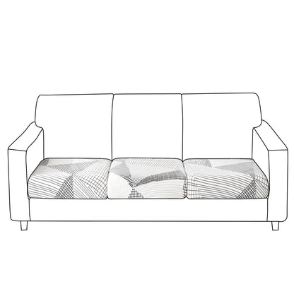 140 GSM Stretchable Printed Elastic Sofa Cushion Seat Cover for 1 /2 /3 Seaters / Pieces for Sofa, Snow White Black Geometry