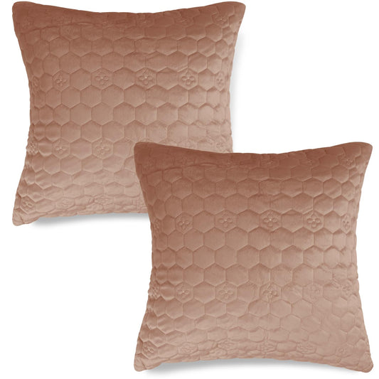 Buy Cute Light Brown colour Zippered Hexagonal Texture Velvet Pillow Covers