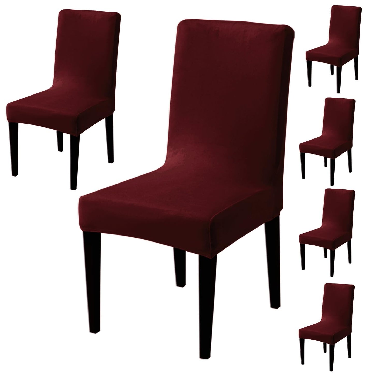 Elastic Stretchable Premium Velvet Dining Chair Cover, Burgundy