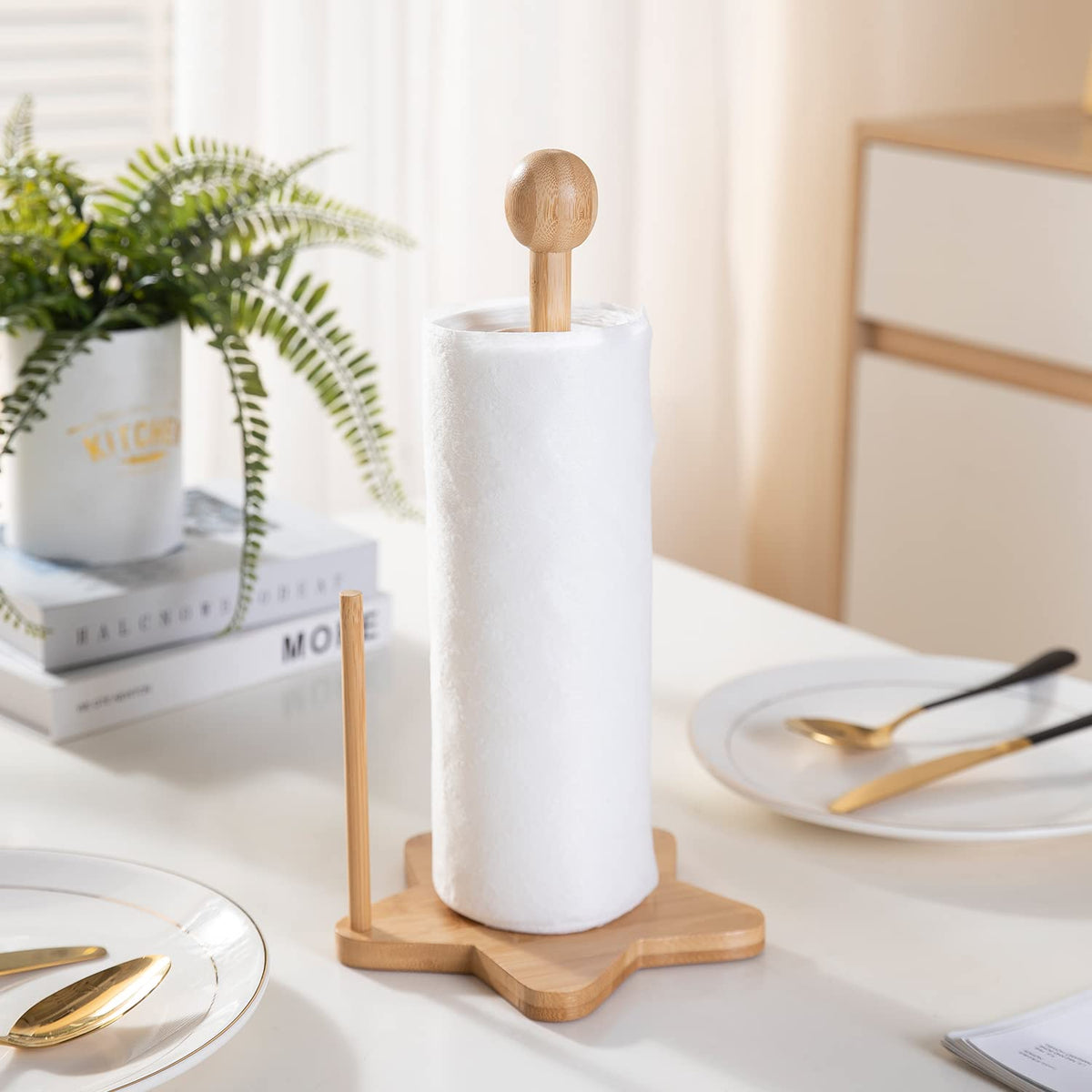 Bamboo Kitchen Tissue Roll Holder Paper Napkin Stand, 34x18x1.5 cm
