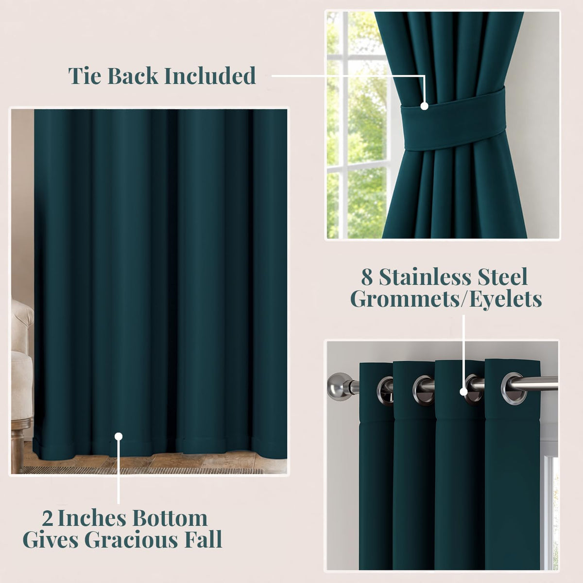 HOKIPO Midnight True Blackout Curtains, 7 Feet Long - Peacock Blue - image 4