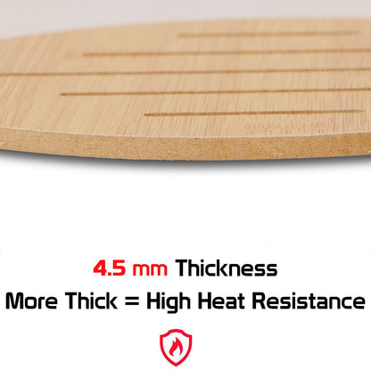 HOKIPO Eco-Friendly Extra Thick Bamboo Wooden Coasters for Dining Table Heat Pad for Kitchen - Pack of 2/4/6