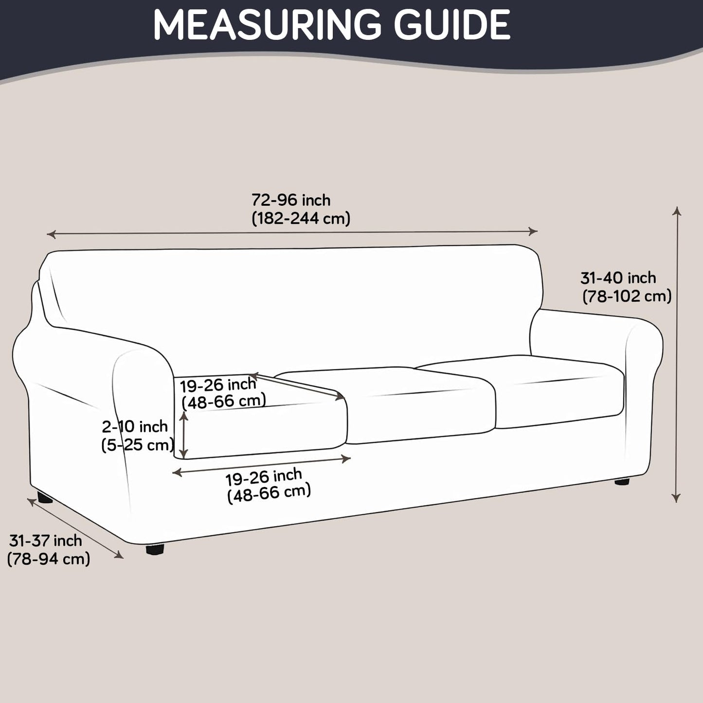 Printed Stretchable Sofa Slipcover with 1/2/3 Pc Separate Seat Cushion Cover for each 1/2/3 Seater, Graphite Glacier Grid