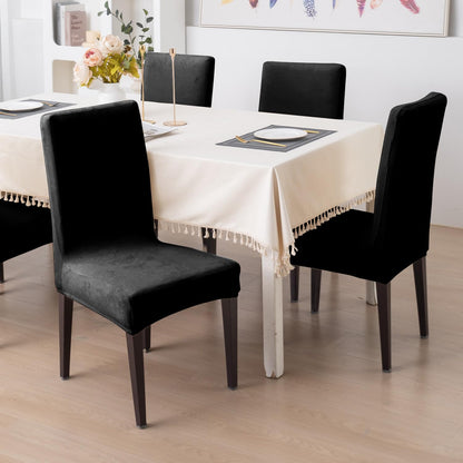 Elastic Stretchable Premium Velvet Dining Chair Cover, Black