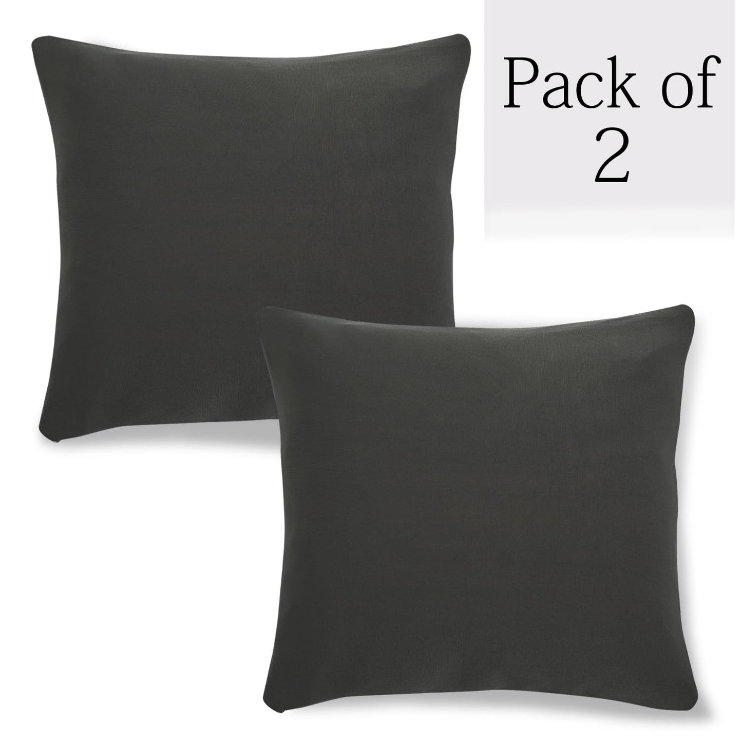 HOKIPO Stretchable Pack of 2 Plain Cushion Cover 16x16 inch,Dark Grey