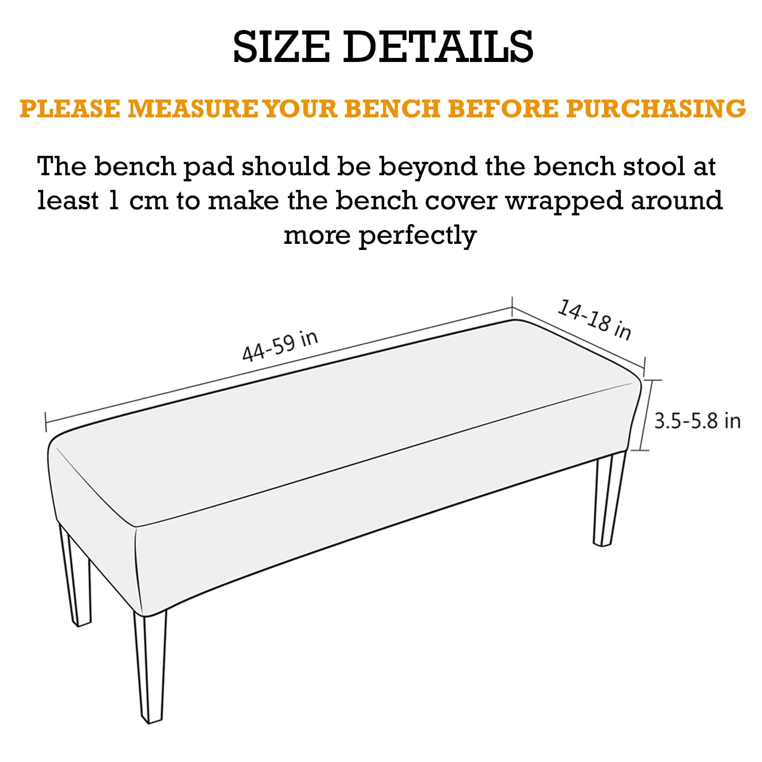 Elastic Fitted Dining Bench Slipcover, Dark Grey