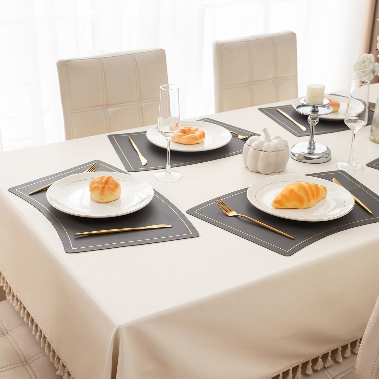 Premium Faux Leather Dining Table Mats, Graphite Grey
