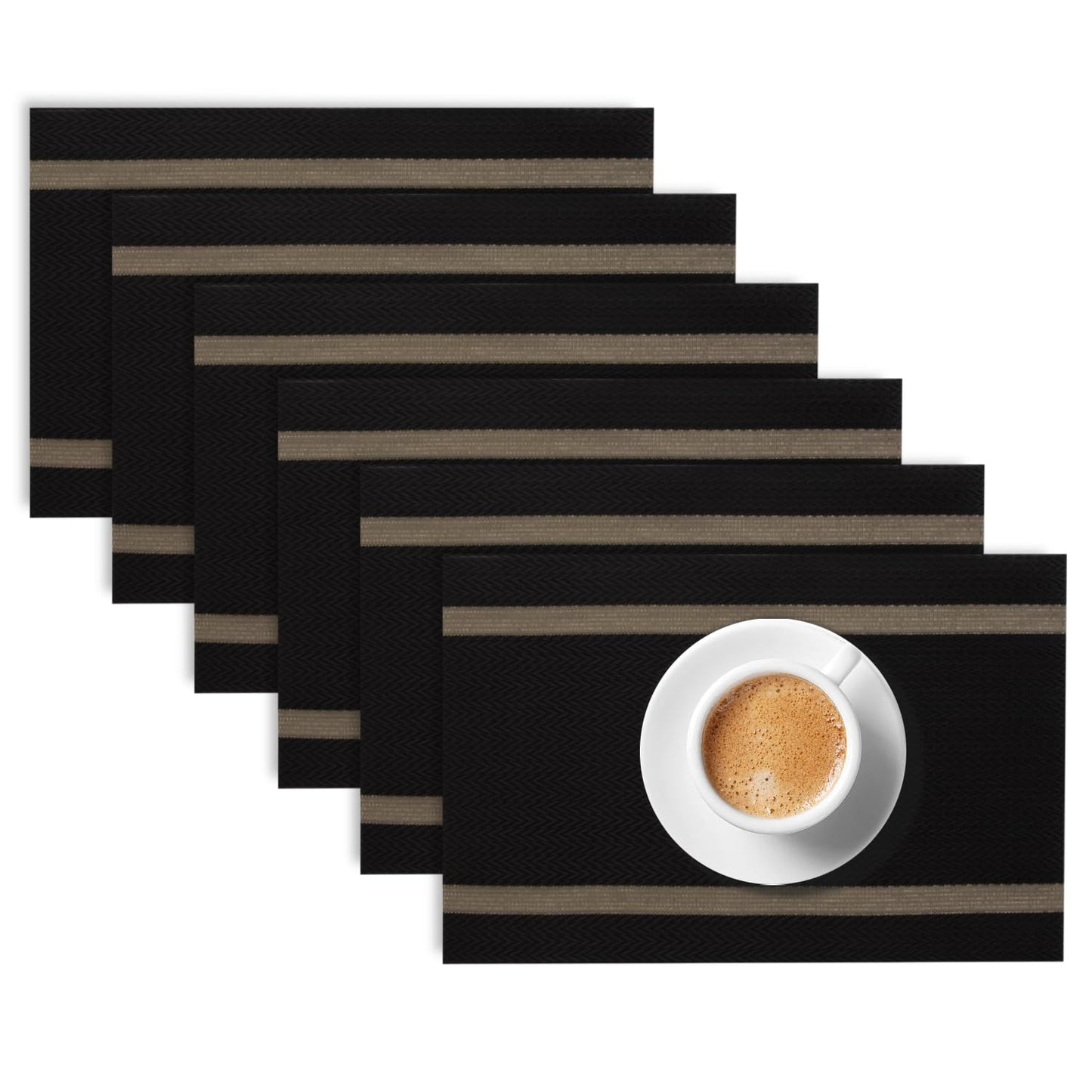 Chevron Stripes PVC Mats for Dining Table - Jet Black