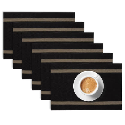 Chevron Stripes PVC Mats for Dining Table - Jet Black