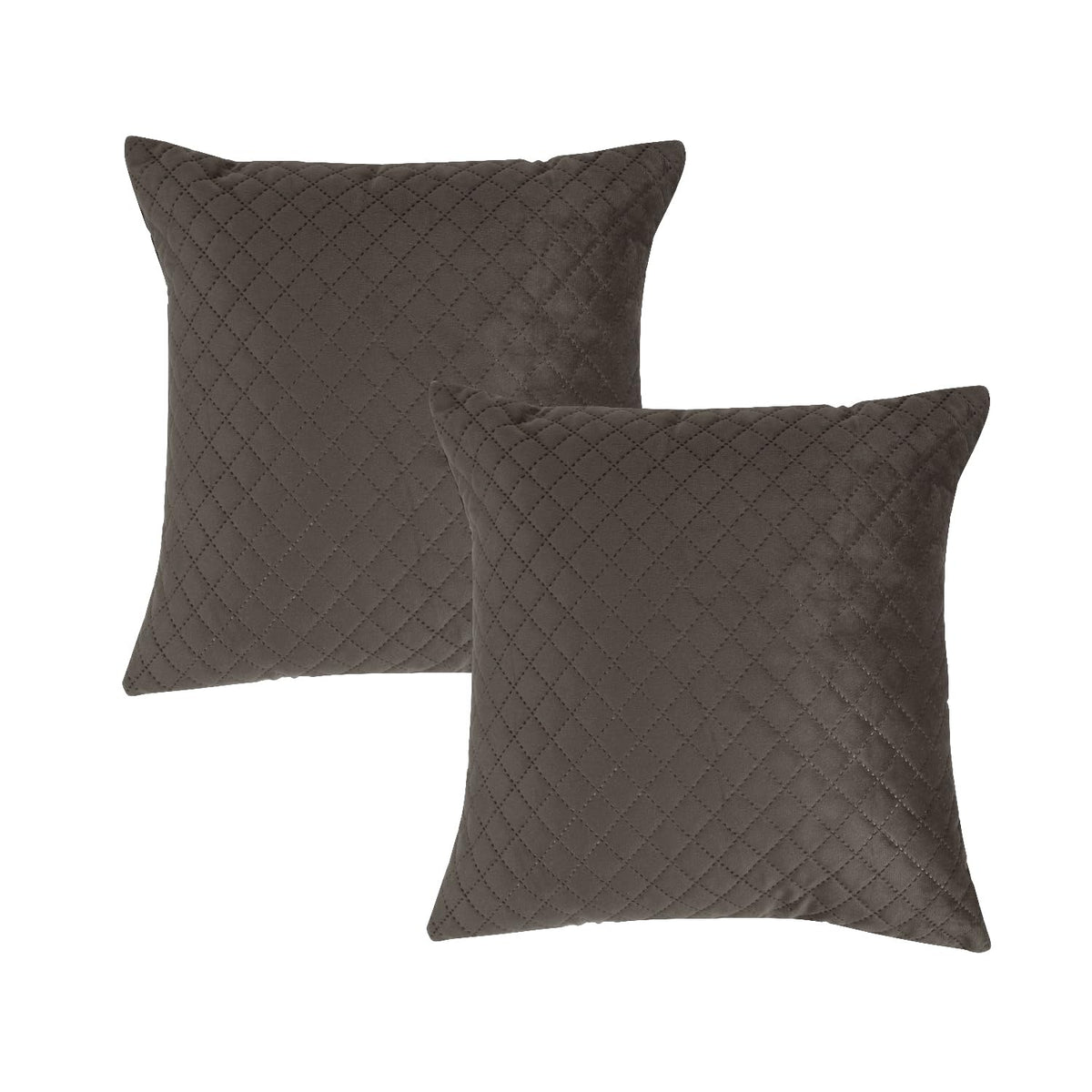 Buy Taupe Brown Colour Zippered Square Quilted Velvet Pillow Covers in set of 2